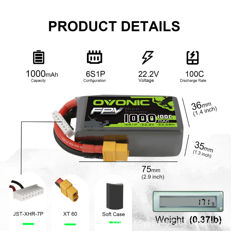 2Pcs OVONIC 1000mAh 100C 22.2V - Drone Battery 6S 리뷰 및 가격
